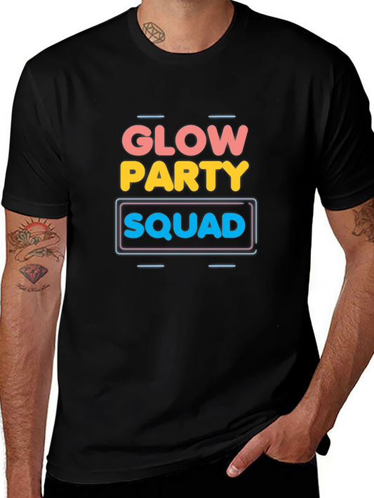 Glow Party Squad Graphic Print Black T-Shirt