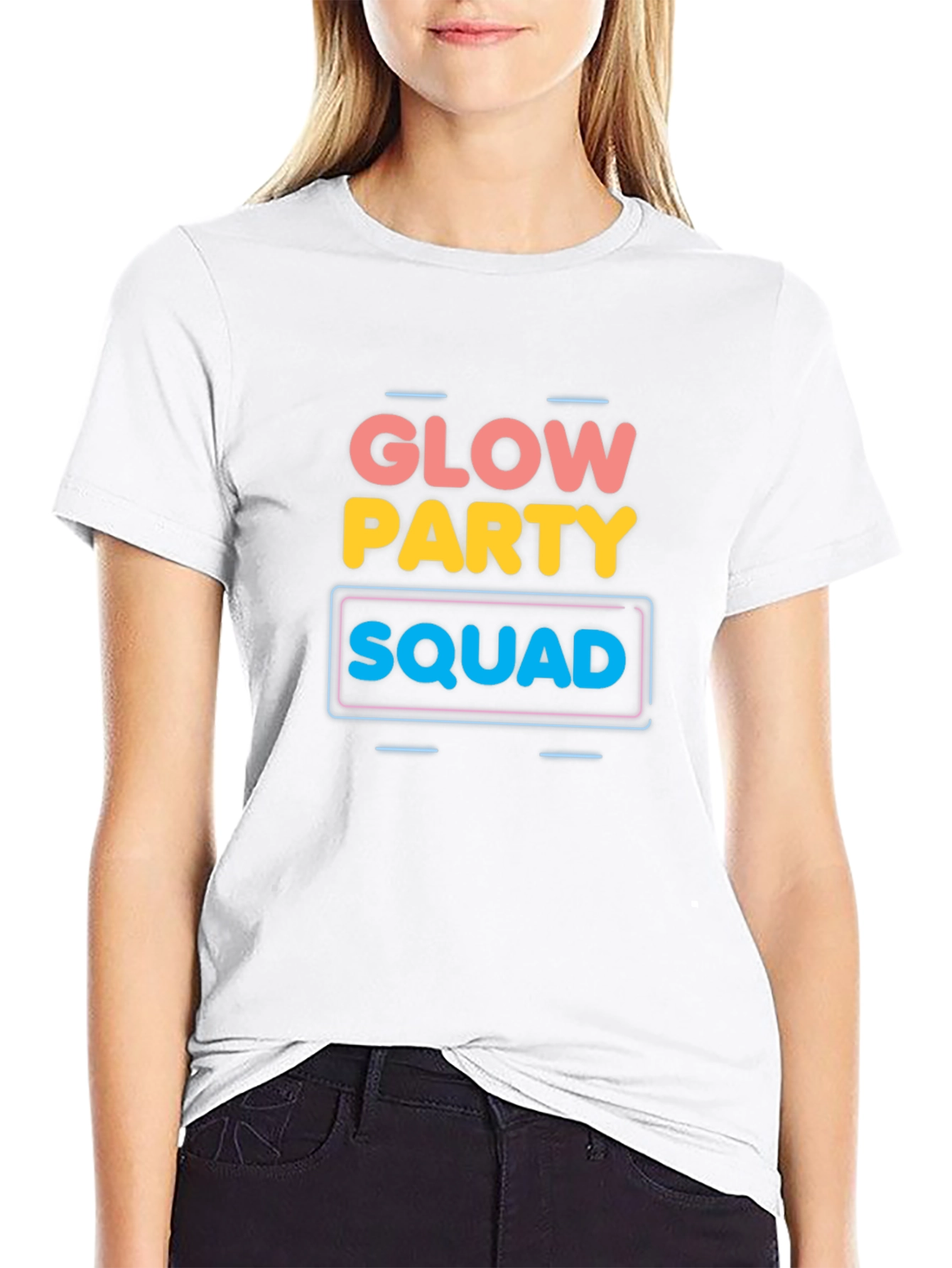 Glow Party Squad Graphic Print Black T-Shirt