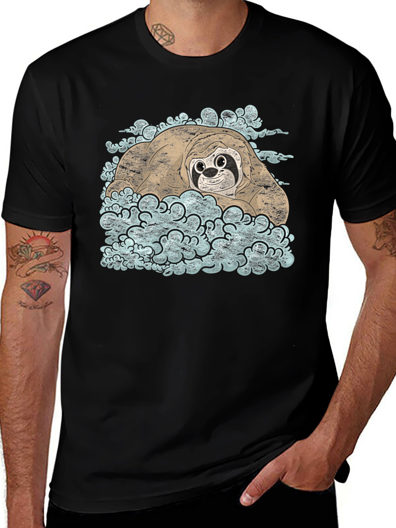 Sloth in Bubbles Black T-Shirt