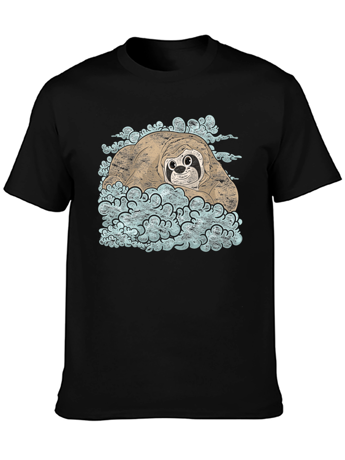 Sloth in Bubbles Black T-Shirt