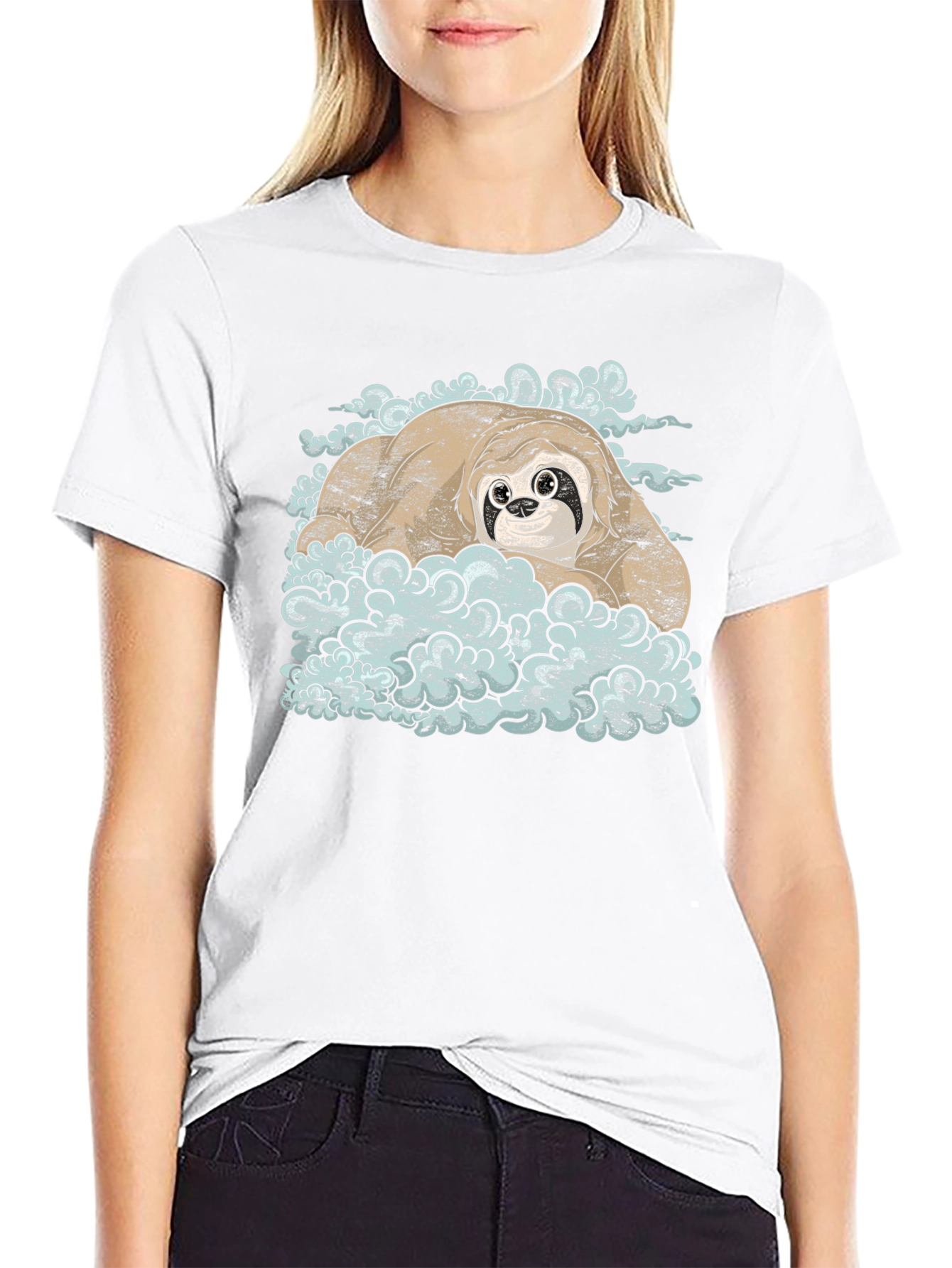 Sloth in Bubbles Black T-Shirt