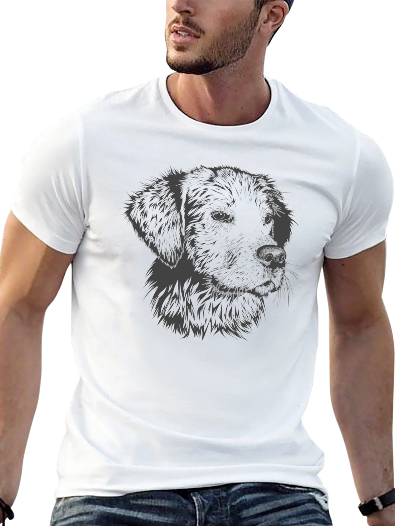 Dog Graphic Tee - Mens Black Crew Neck T-Shirt