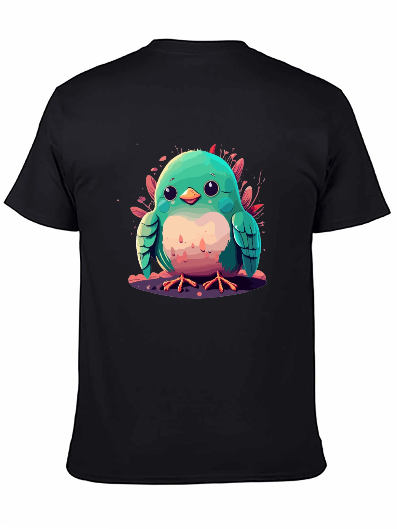 Cute Bird Graphic Black T-Shirt