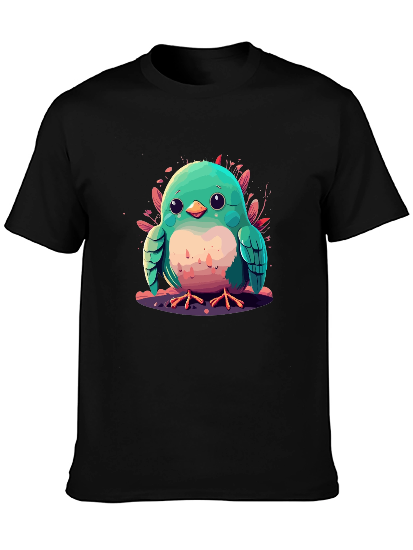 Cute Bird Graphic Black T-Shirt