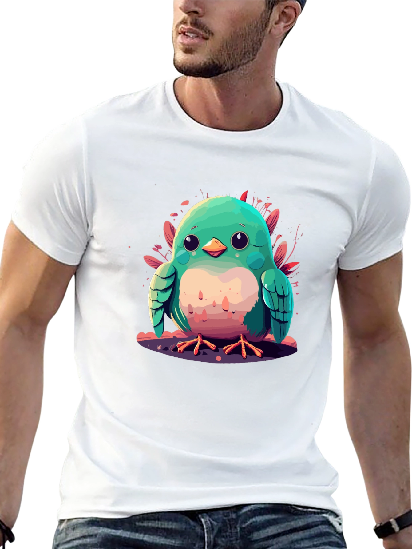 Cute Bird Graphic Black T-Shirt