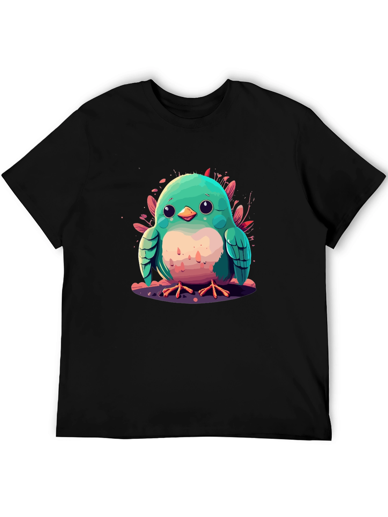 Cute Bird Graphic Black T-Shirt