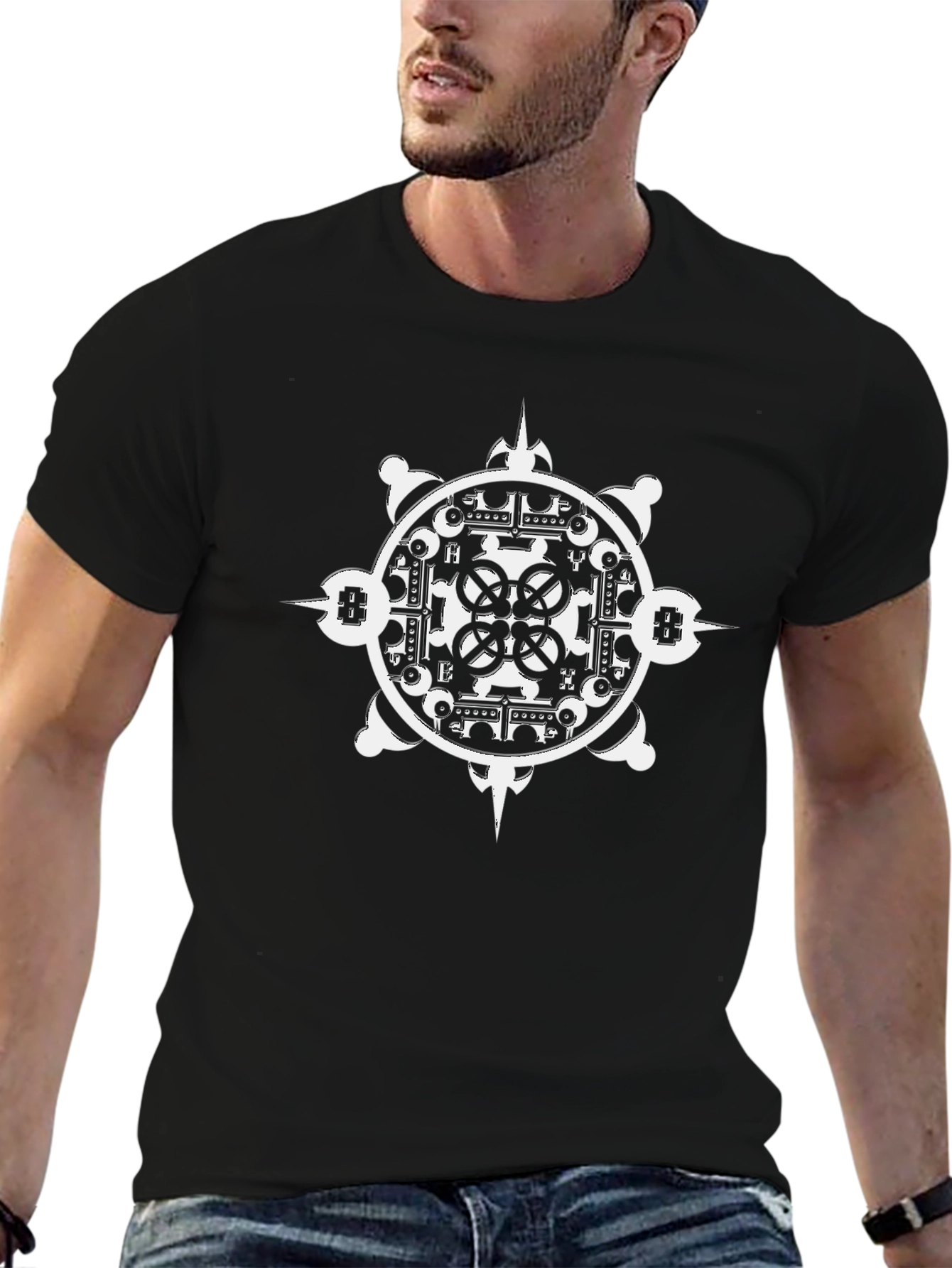 Geometric Print Black T-Shirt