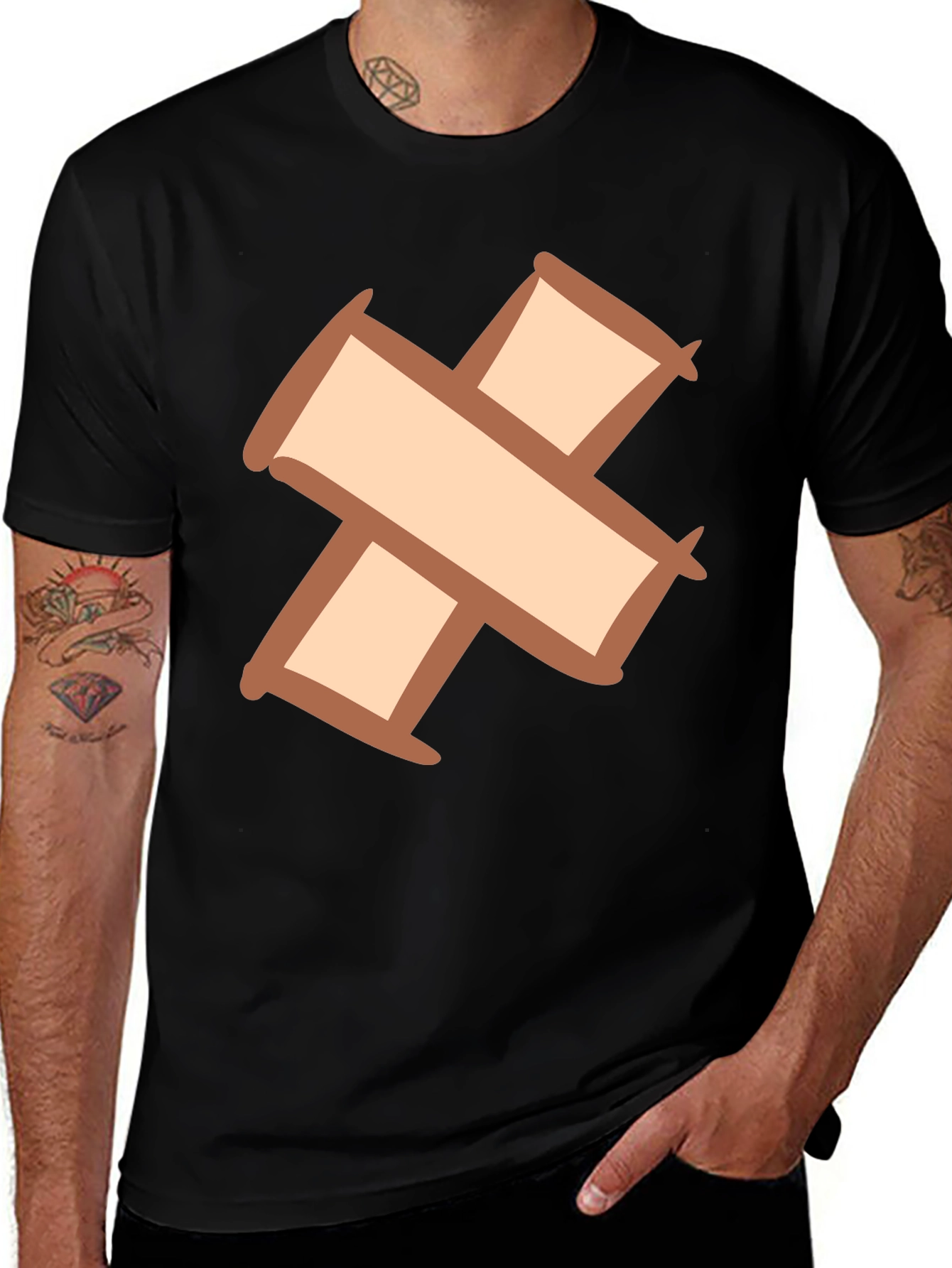 Quirky Cross Bandage Graphic Tee - Unisex Black T-Shirt
