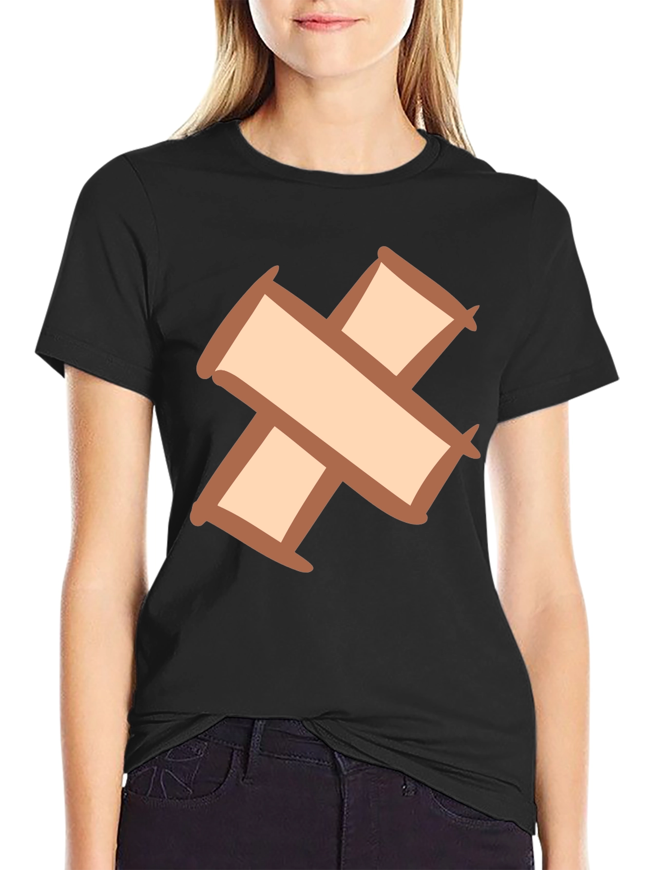 Quirky Cross Bandage Graphic Tee - Unisex Black T-Shirt