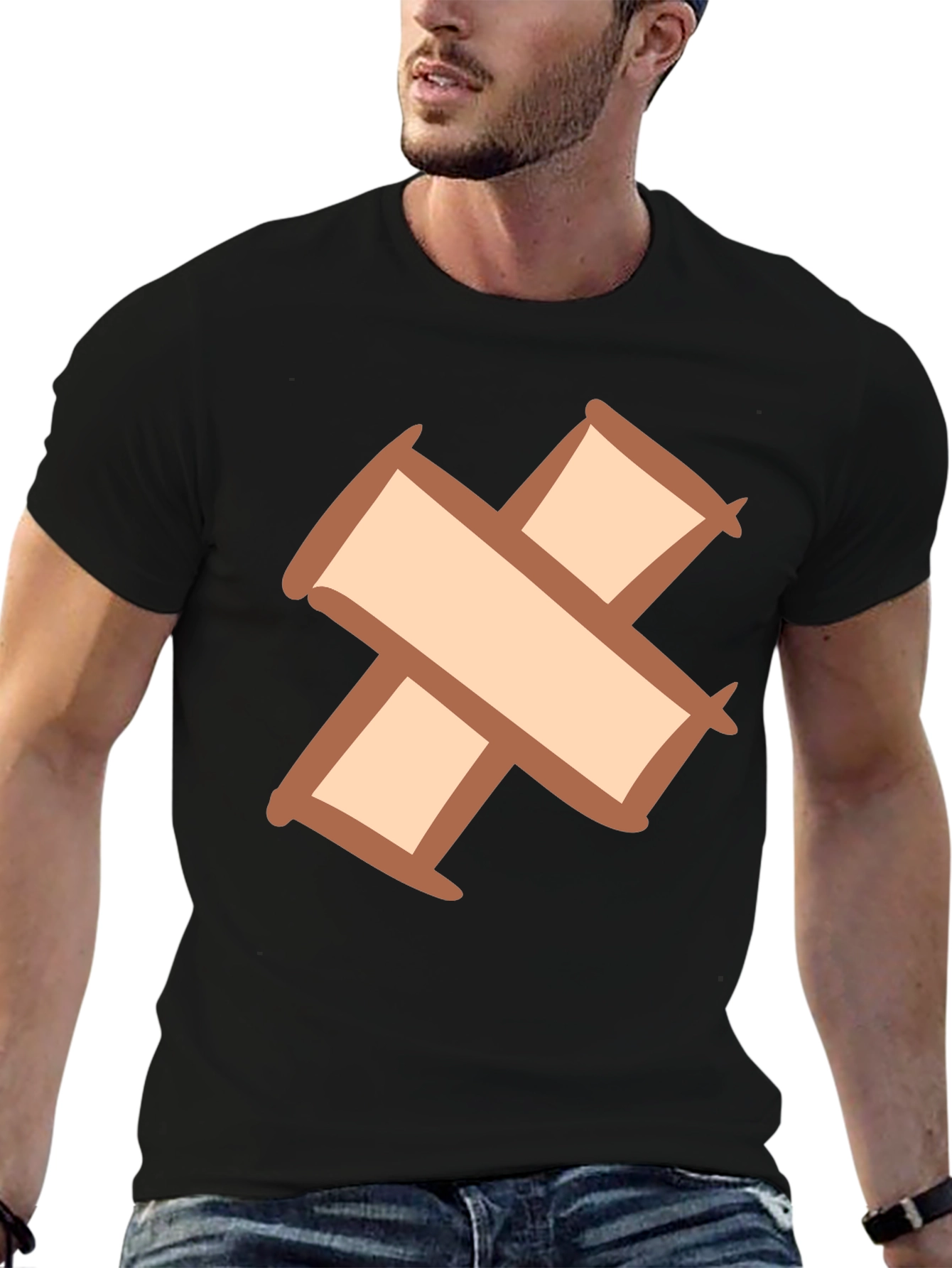Quirky Cross Bandage Graphic Tee - Unisex Black T-Shirt
