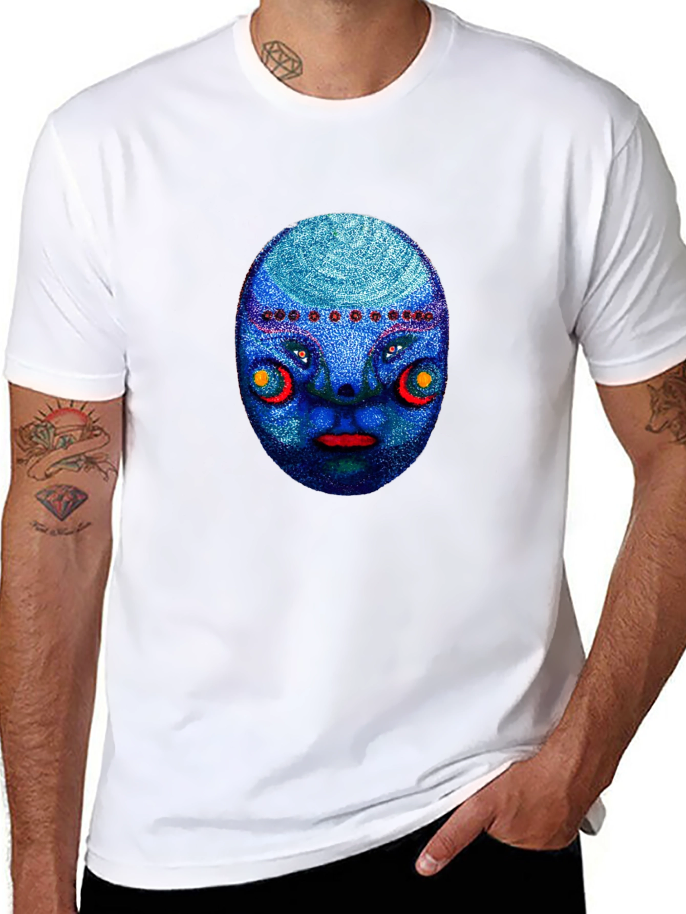 Unique Blue Face Graphic Black T-Shirt
