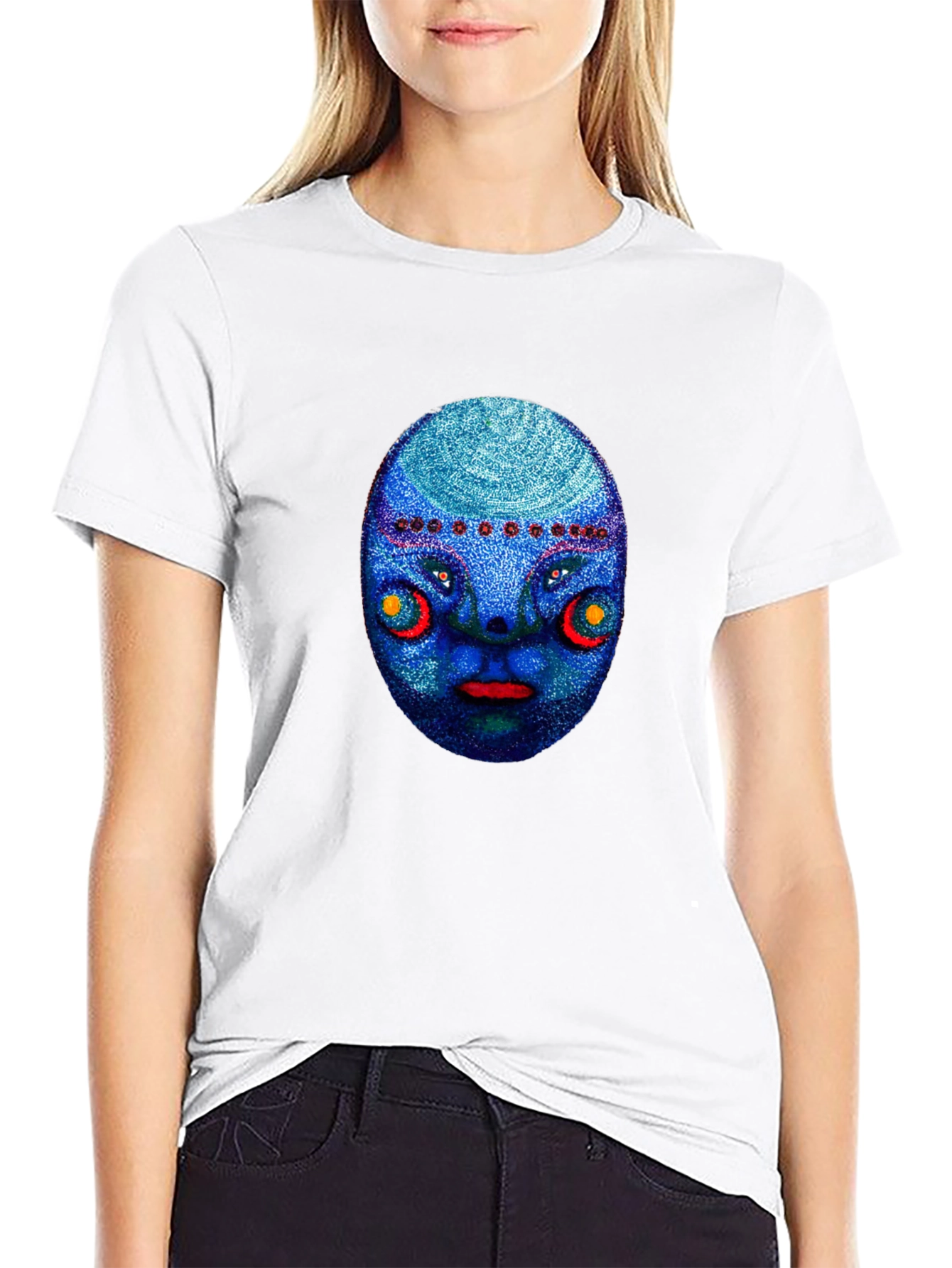 Unique Blue Face Graphic Black T-Shirt