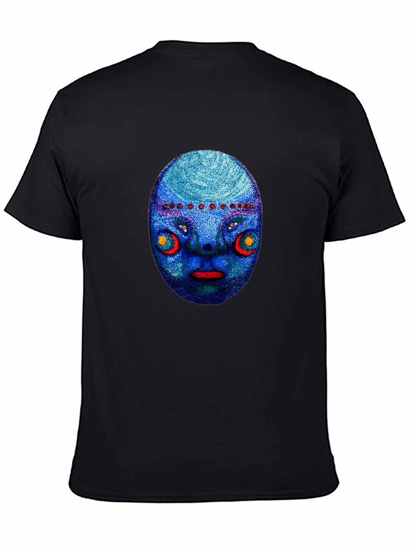 Unique Blue Face Graphic Black T-Shirt