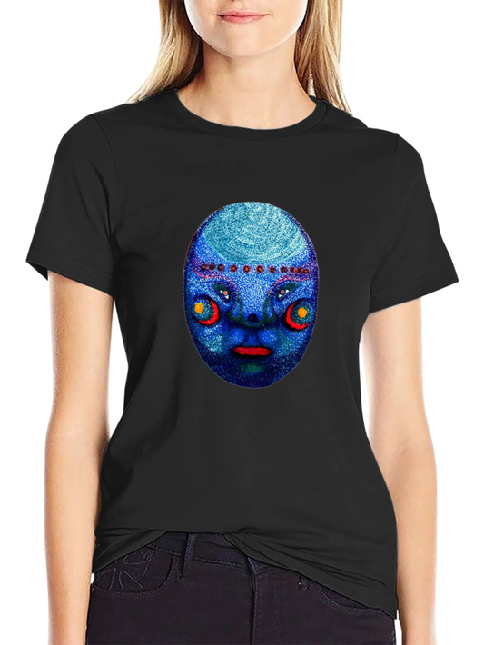 Unique Blue Face Graphic Black T-Shirt
