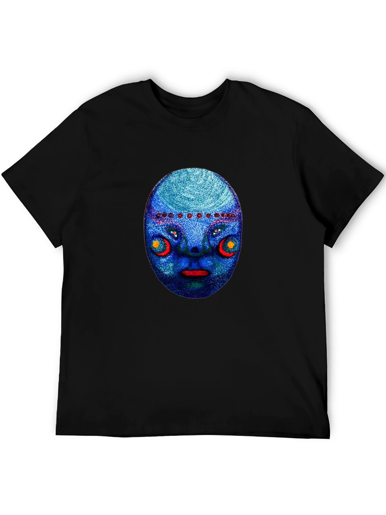 Unique Blue Face Graphic Black T-Shirt