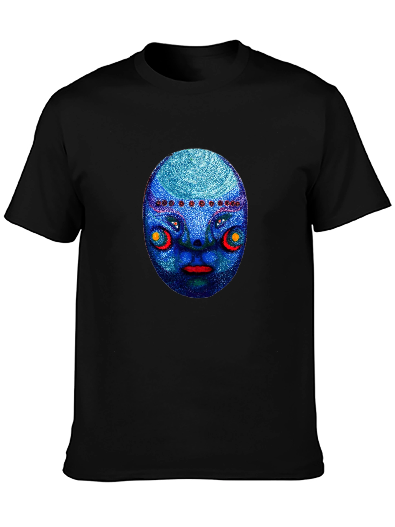 Unique Blue Face Graphic Black T-Shirt