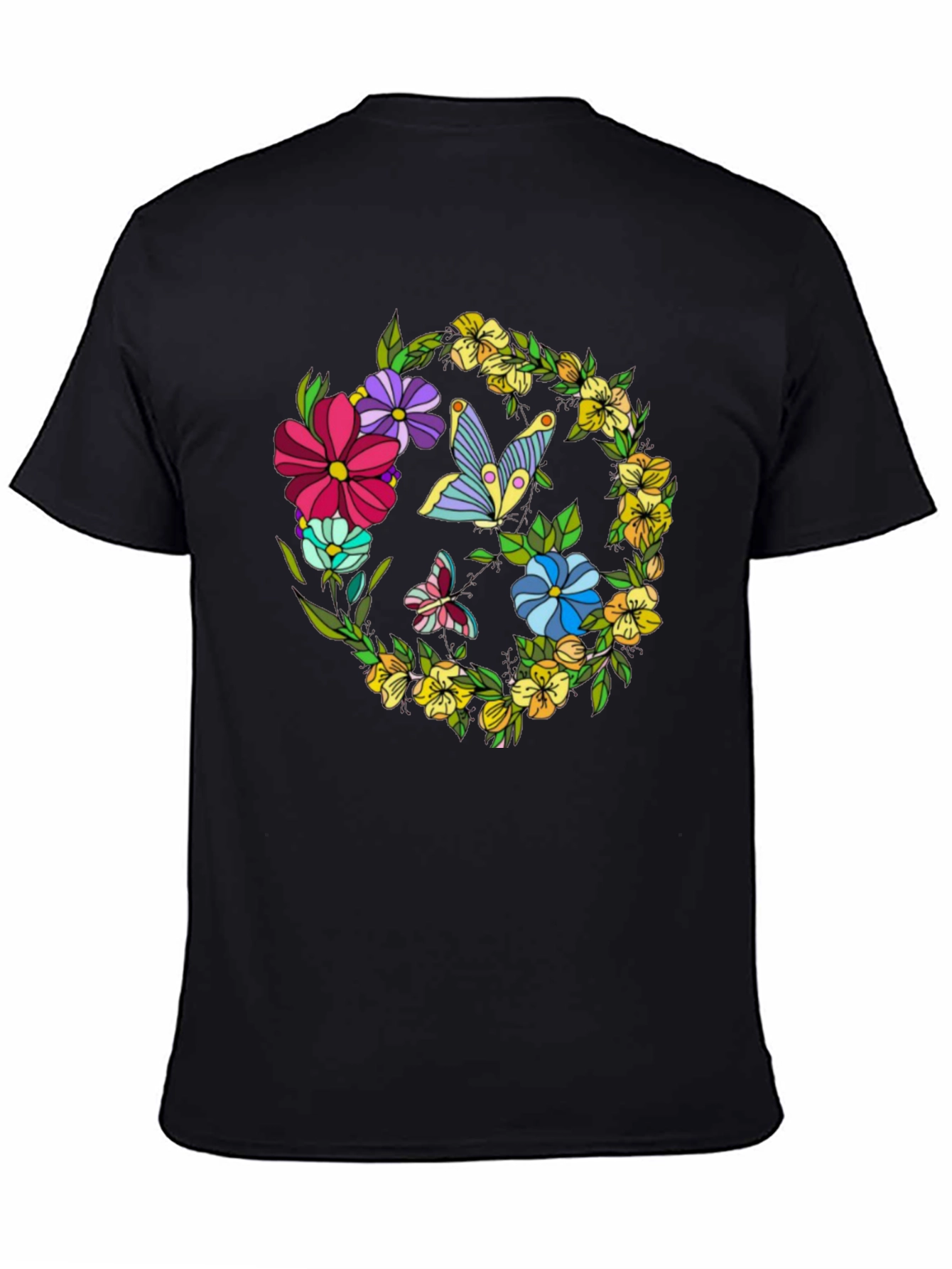Floral Butterfly Black Graphic T-Shirt