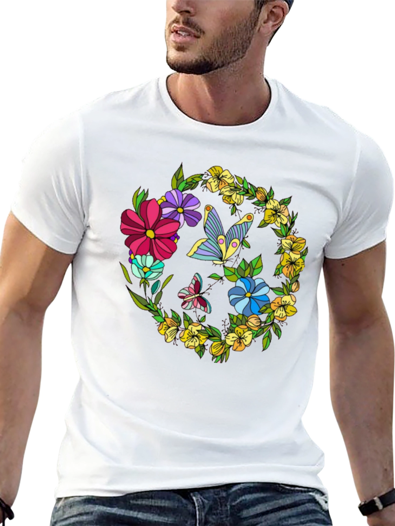 Floral Butterfly Black Graphic T-Shirt