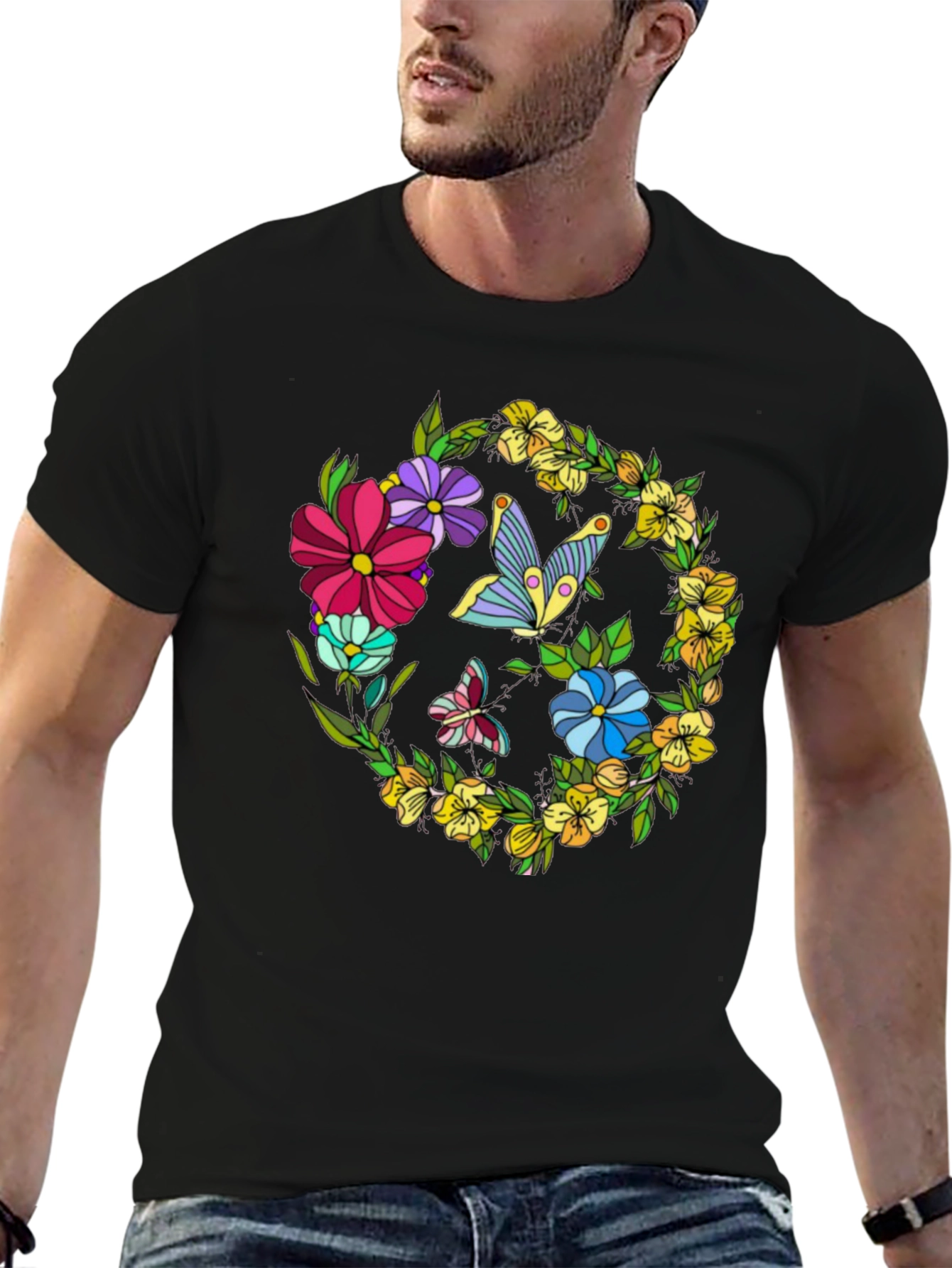 Floral Butterfly Black Graphic T-Shirt