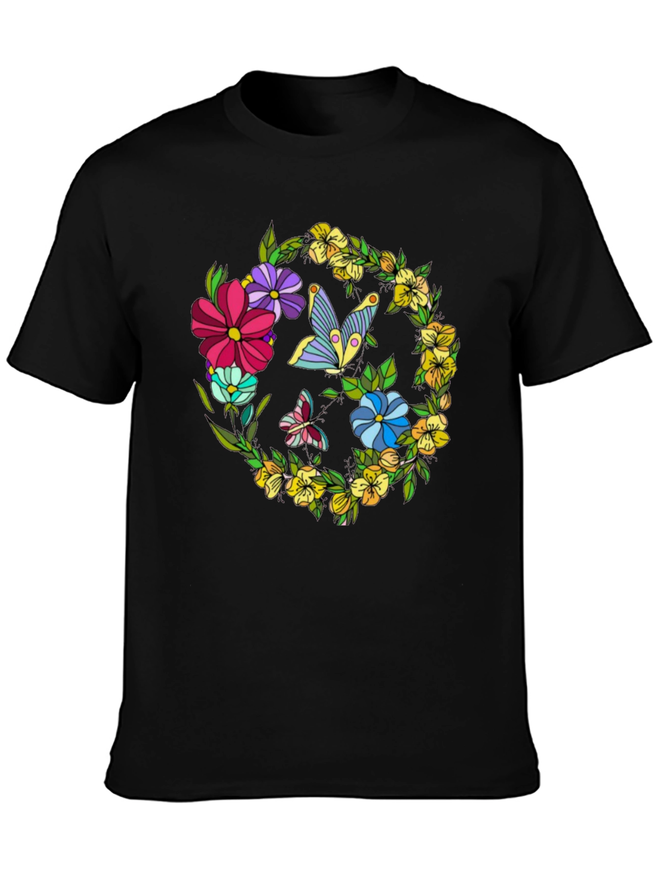 Floral Butterfly Black Graphic T-Shirt