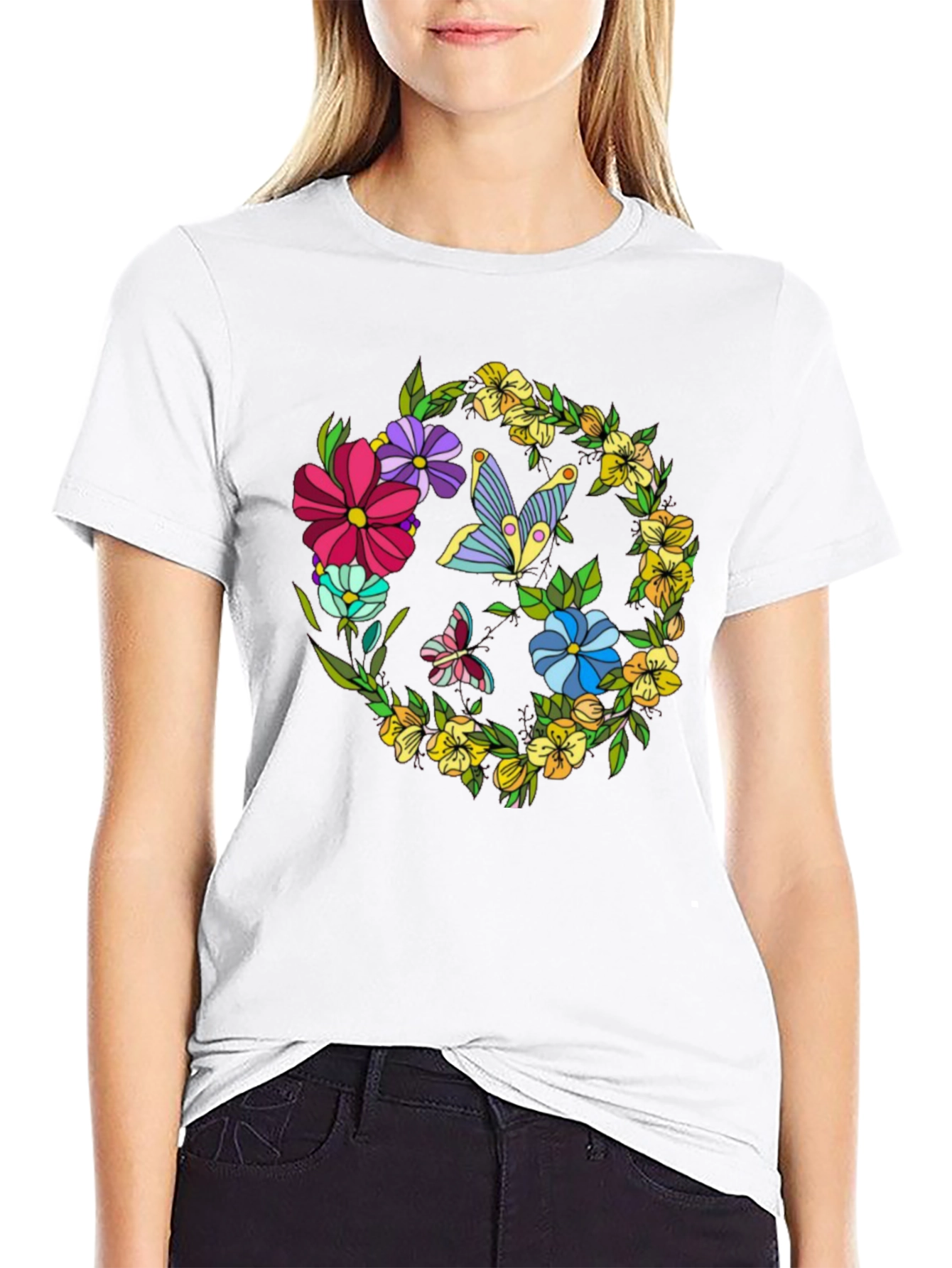 Floral Butterfly Black Graphic T-Shirt