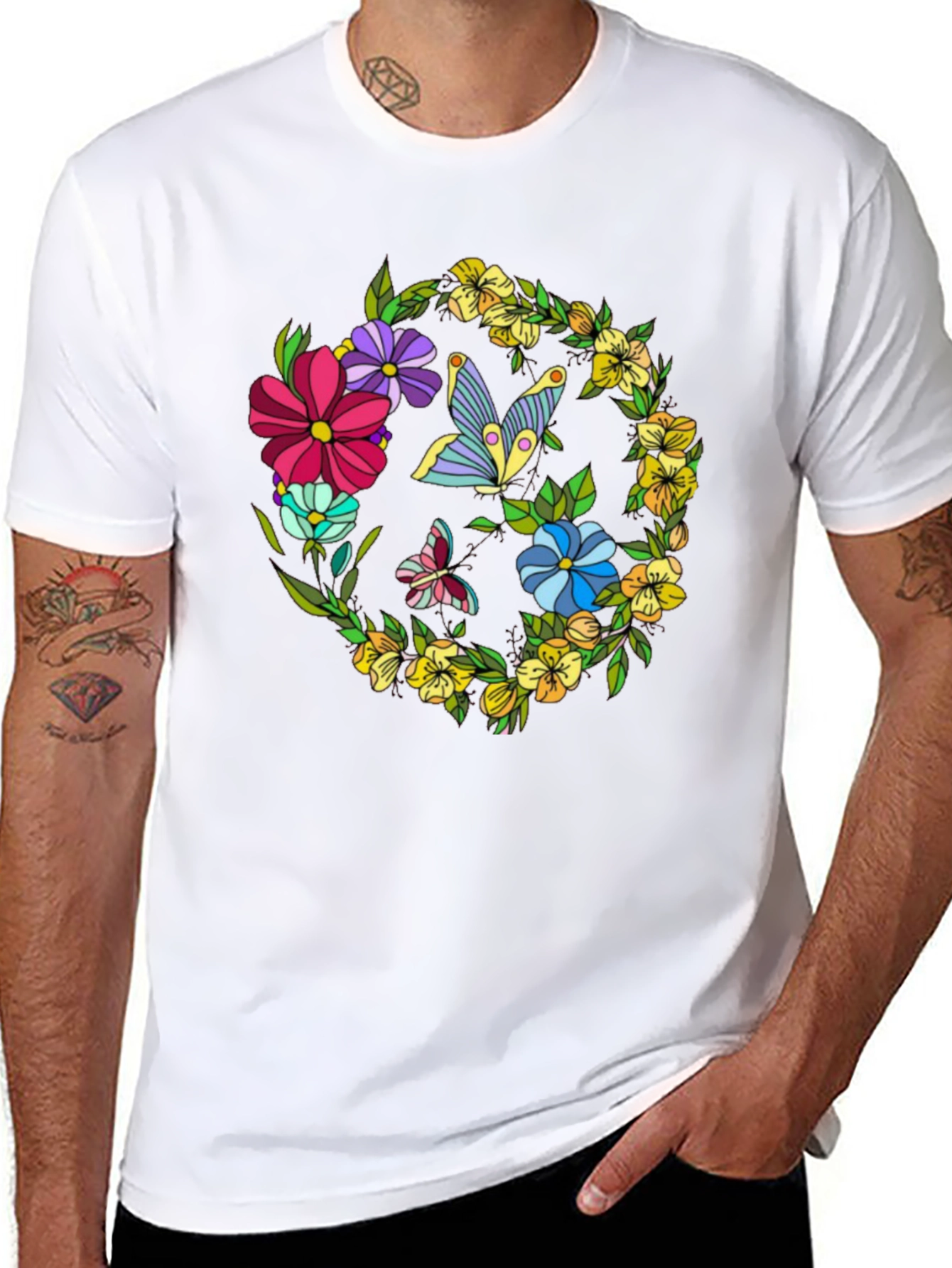 Floral Butterfly Black Graphic T-Shirt