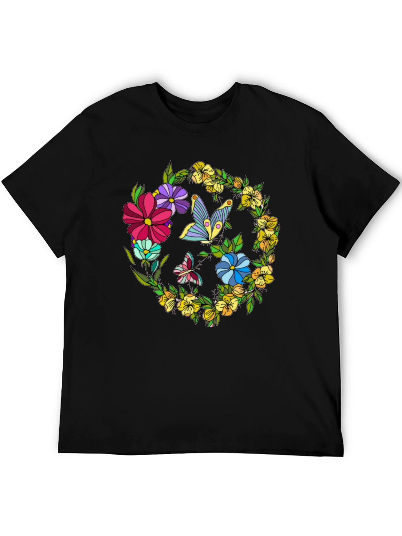 Floral Butterfly Black Graphic T-Shirt
