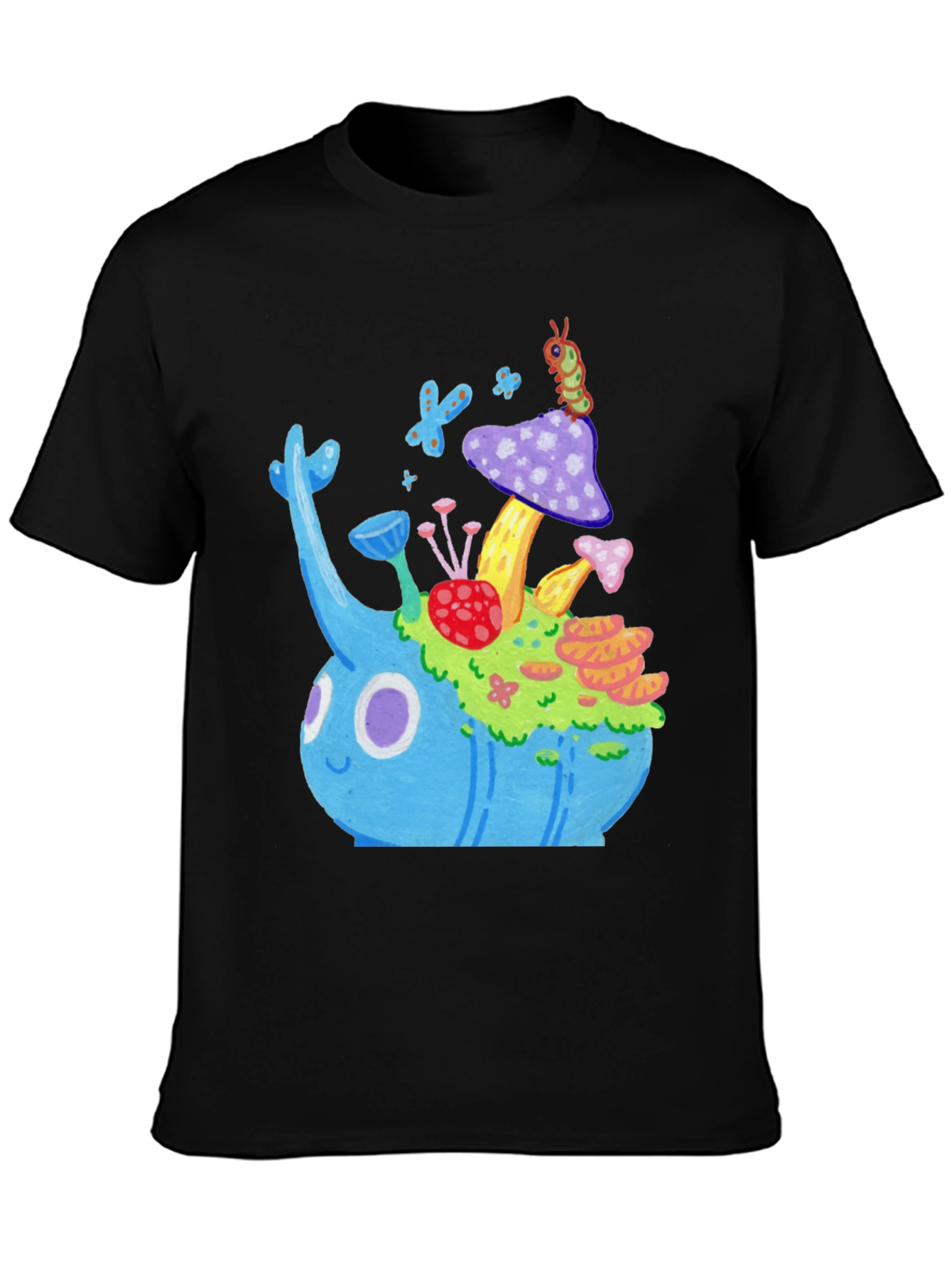 Whimsical Mushroom Garden Graphic Tee - Black