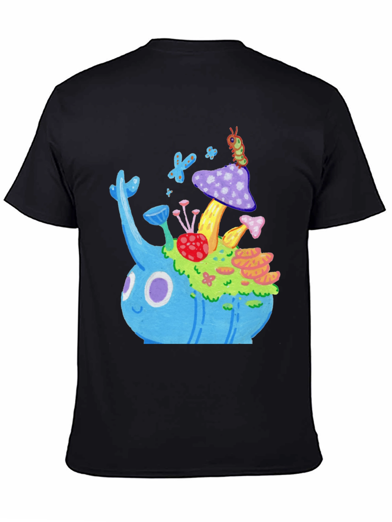 Whimsical Mushroom Garden Graphic Tee - Black