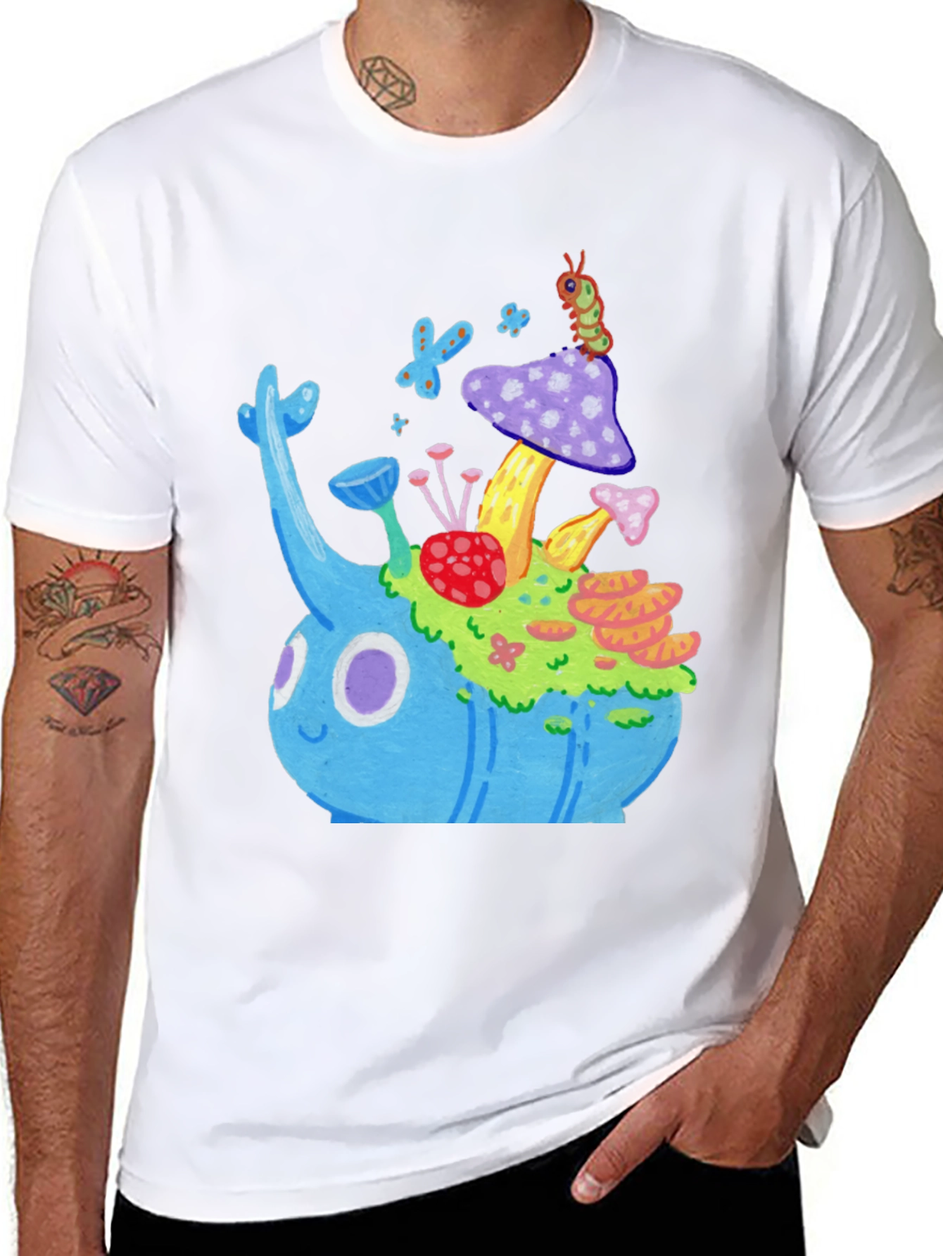 Whimsical Mushroom Garden Graphic Tee - Black
