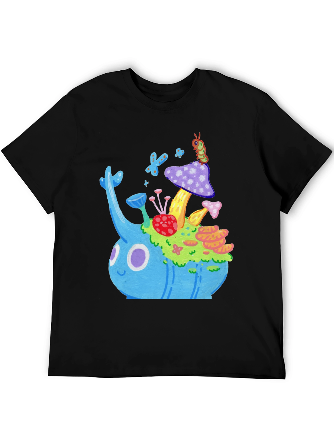 Whimsical Mushroom Garden Graphic Tee - Black