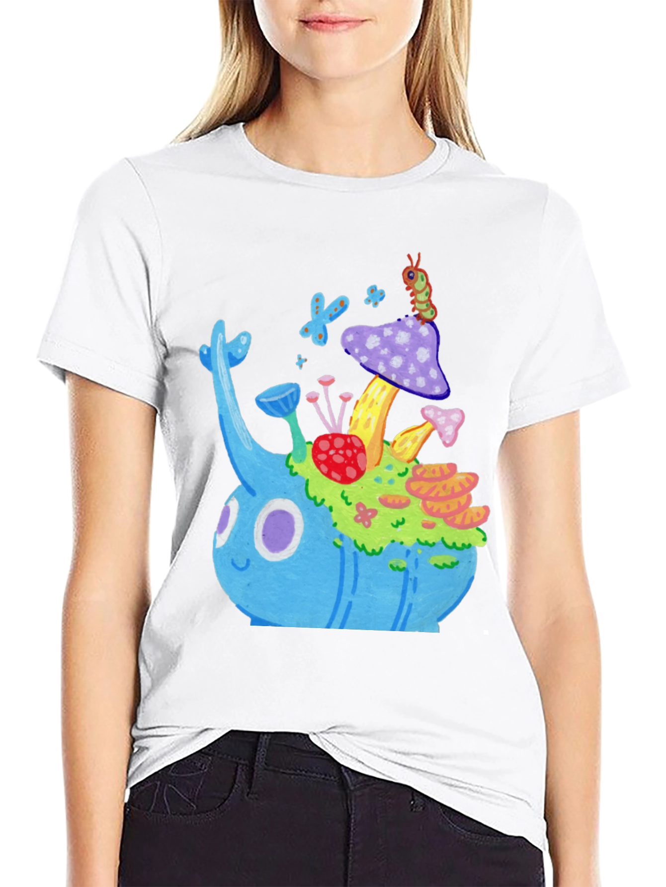 Whimsical Mushroom Garden Graphic Tee - Black