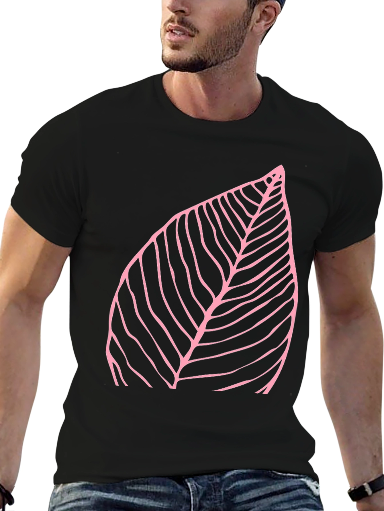 Leaf Print Black T-Shirt