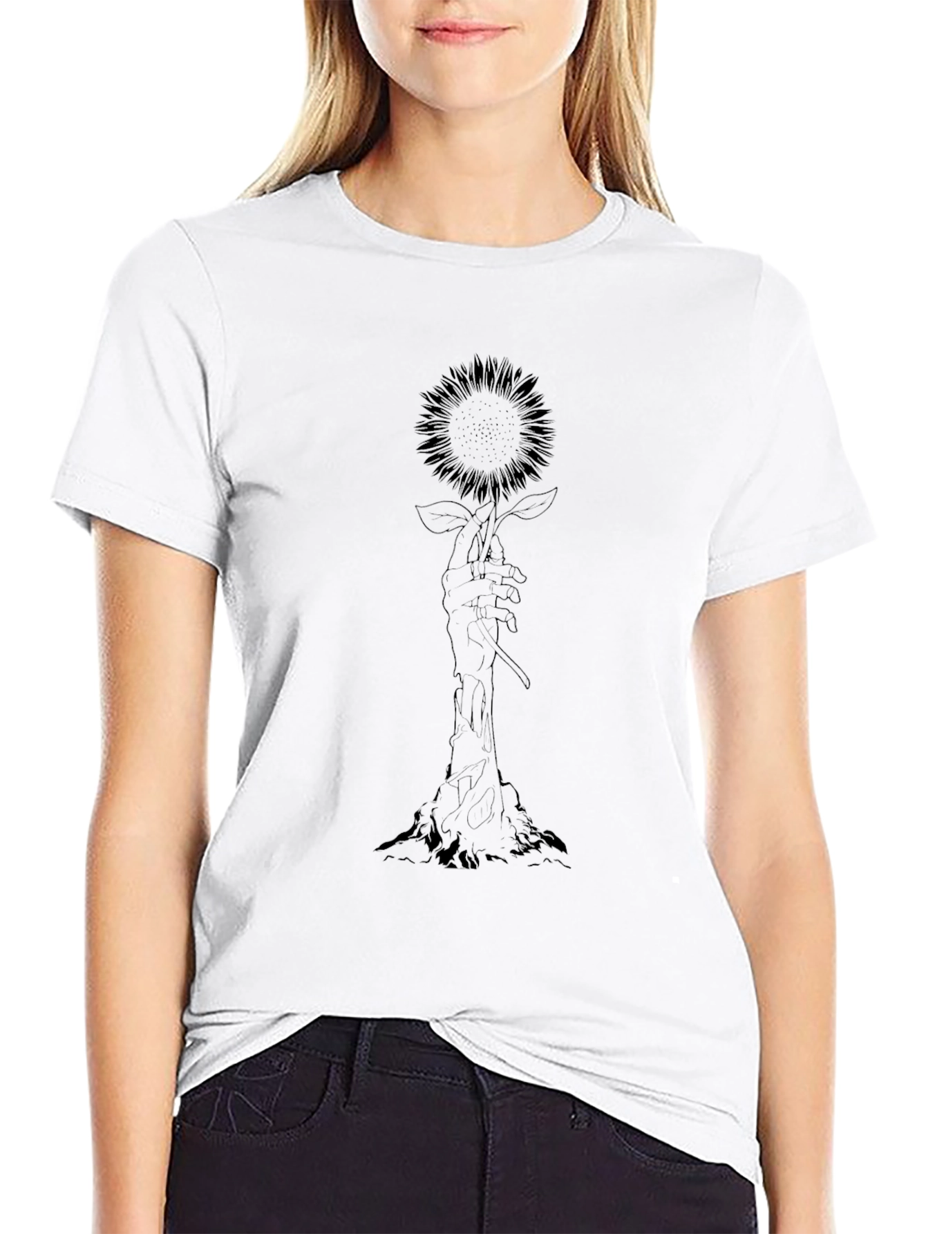 Hand Holding Sunflower Graphic Tee