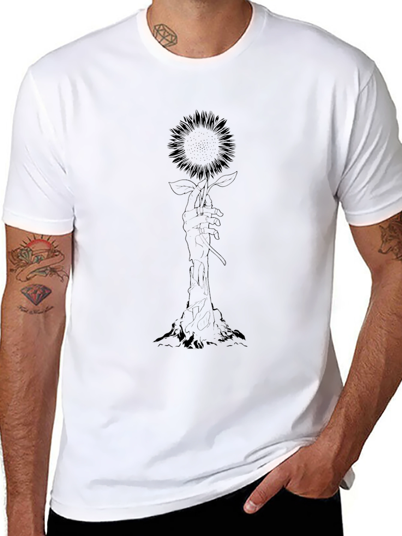 Hand Holding Sunflower Graphic Tee