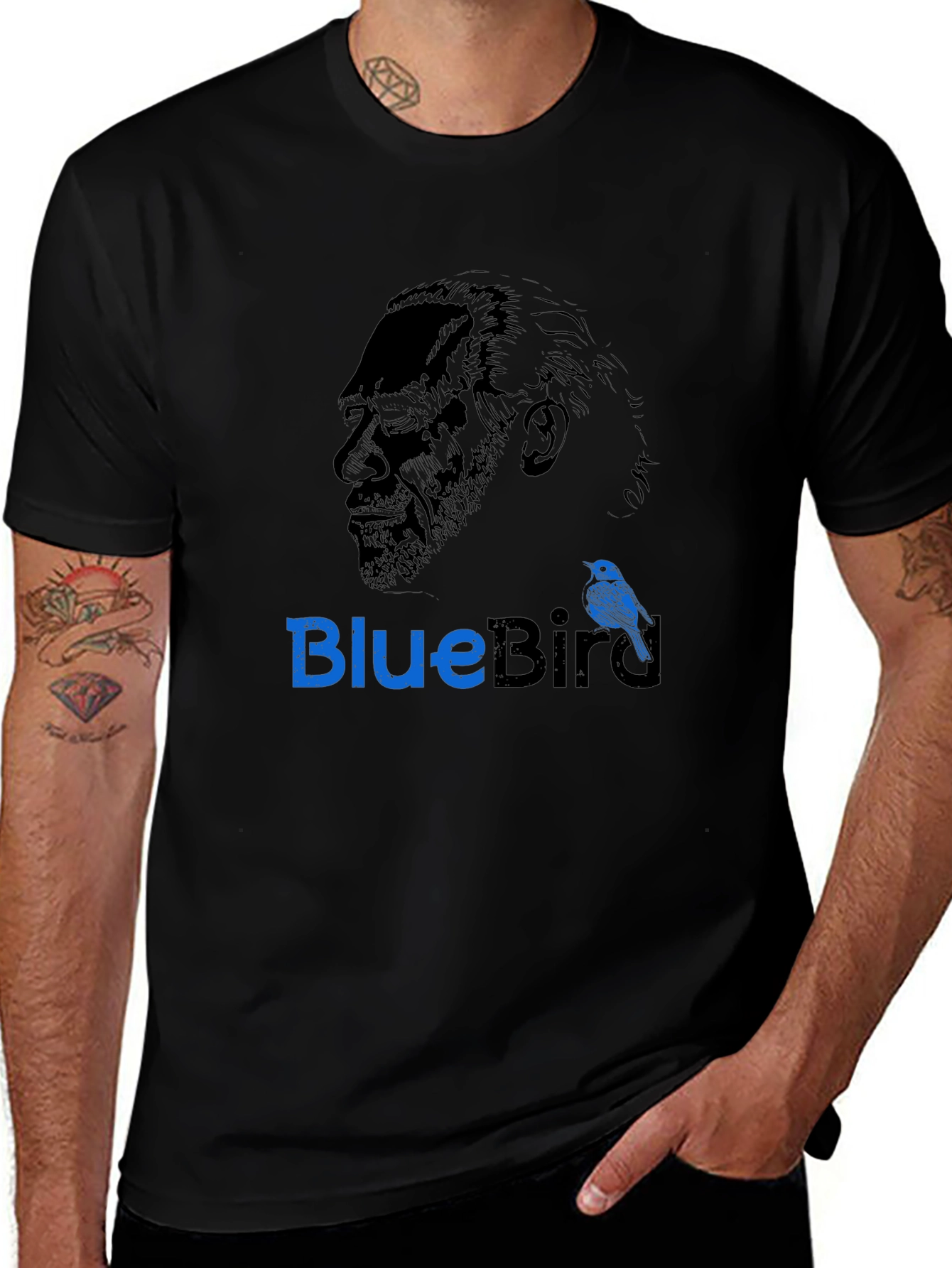Mens Black BlueBird Graphic T-Shirt