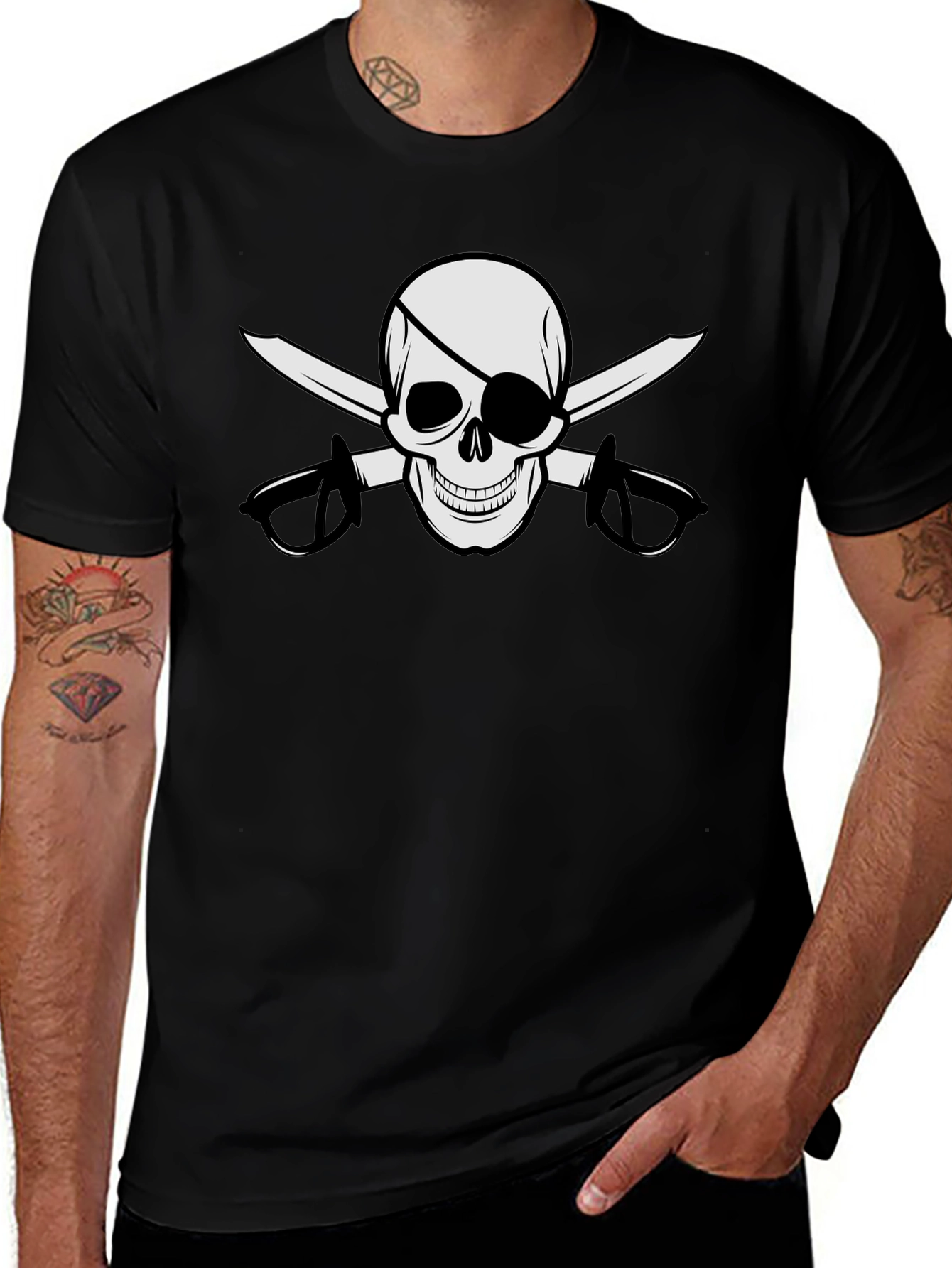 Pirate Skull & Swords Graphic Black T-Shirt