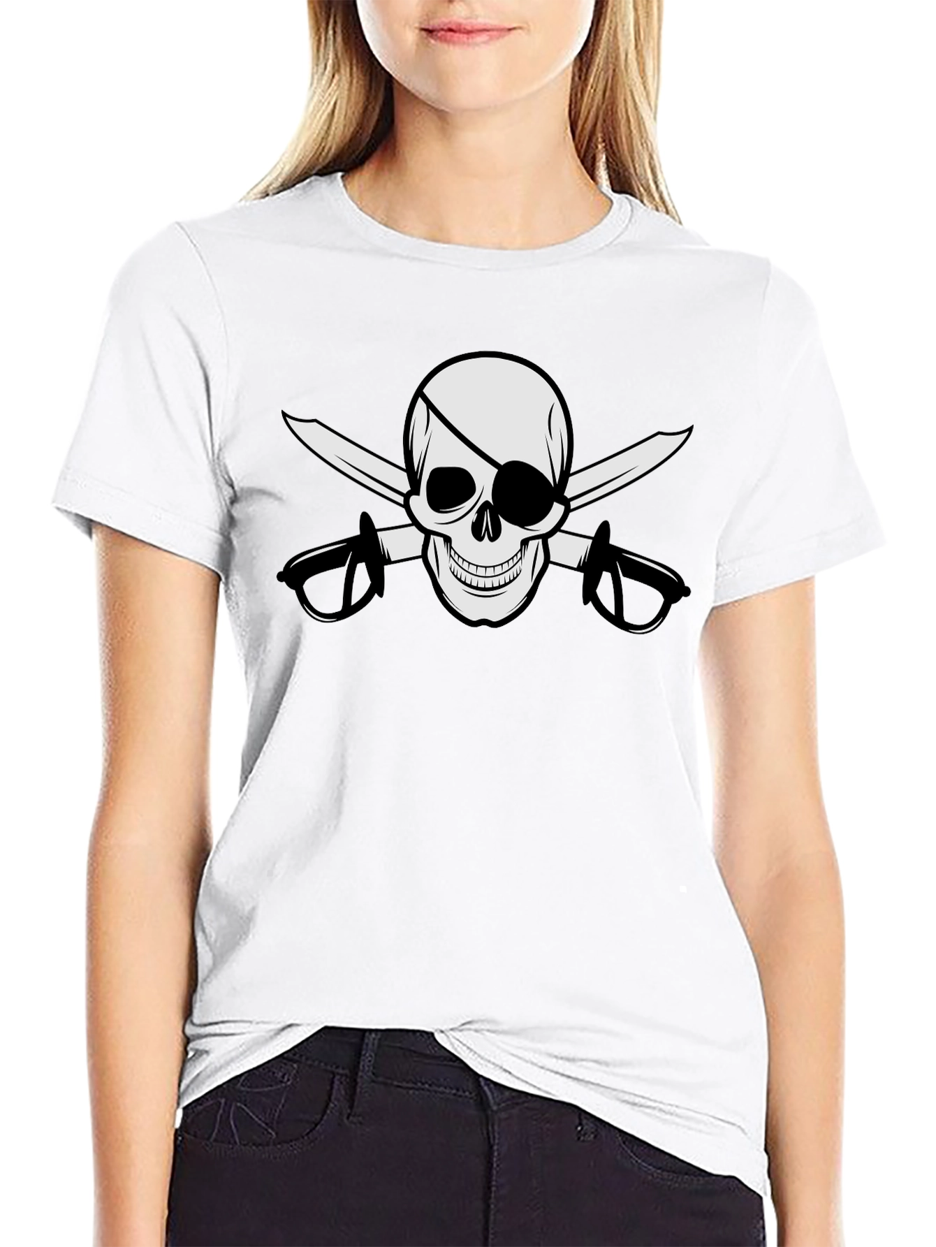 Pirate Skull & Swords Graphic Black T-Shirt