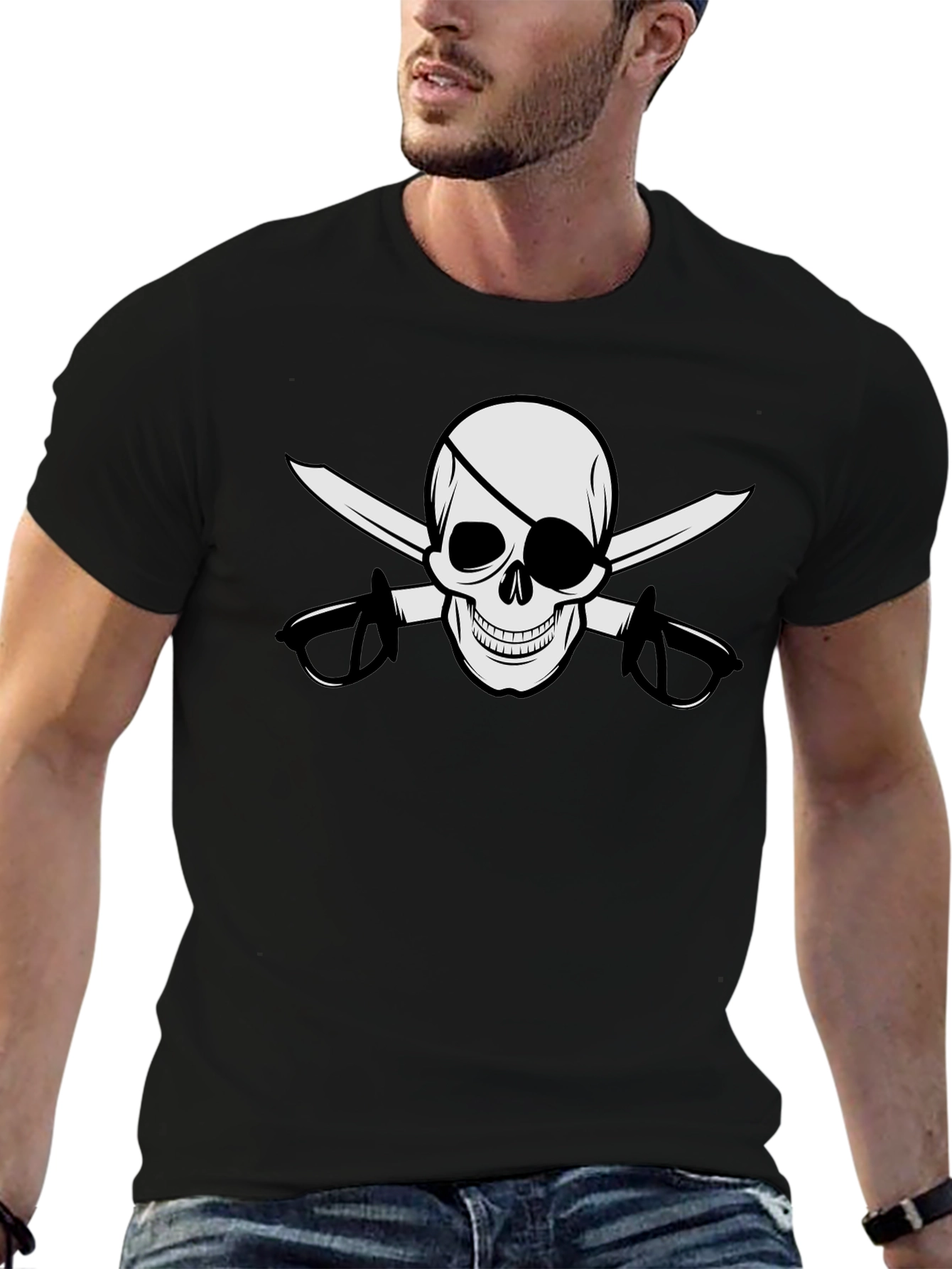 Pirate Skull & Swords Graphic Black T-Shirt