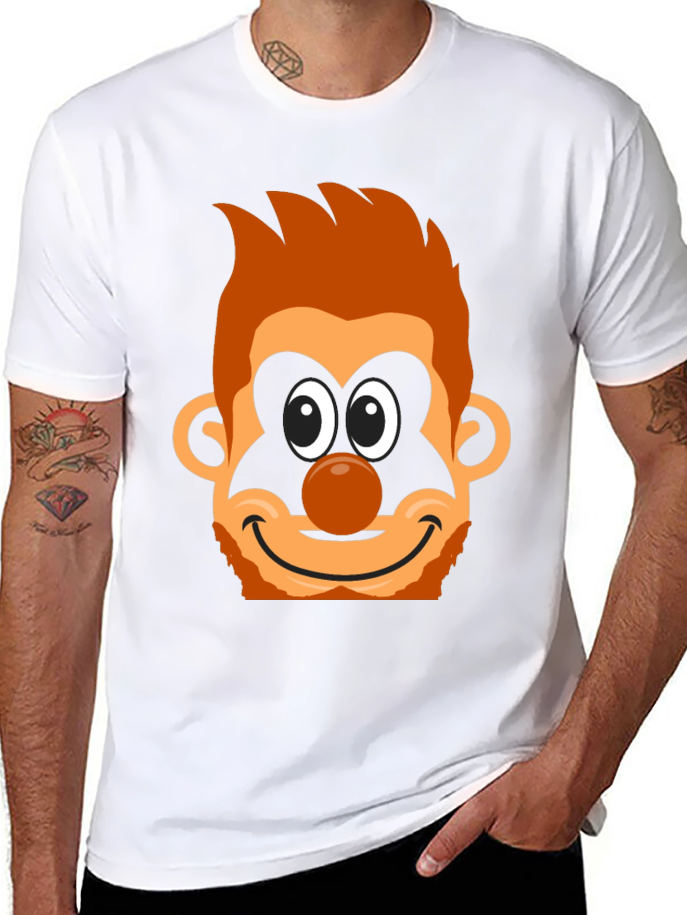 Cartoon Clown Face Graphic Tee - Black Cotton Blend