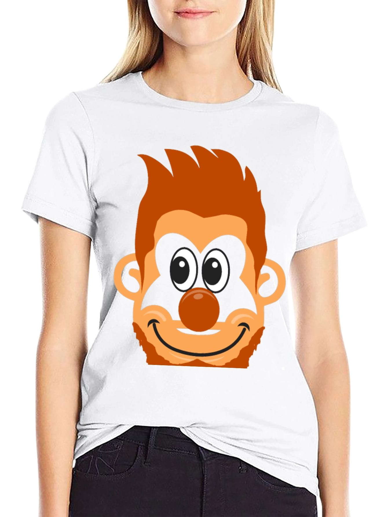 Cartoon Clown Face Graphic Tee - Black Cotton Blend