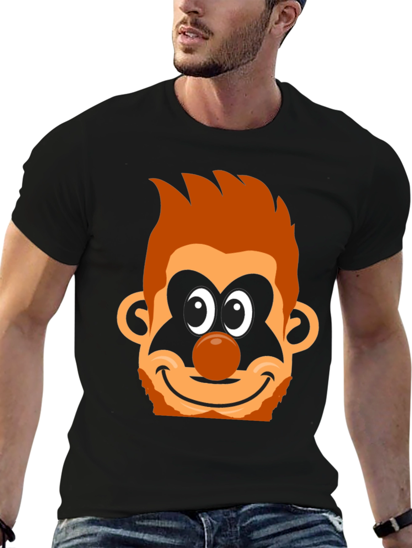 Cartoon Clown Face Graphic Tee - Black Cotton Blend