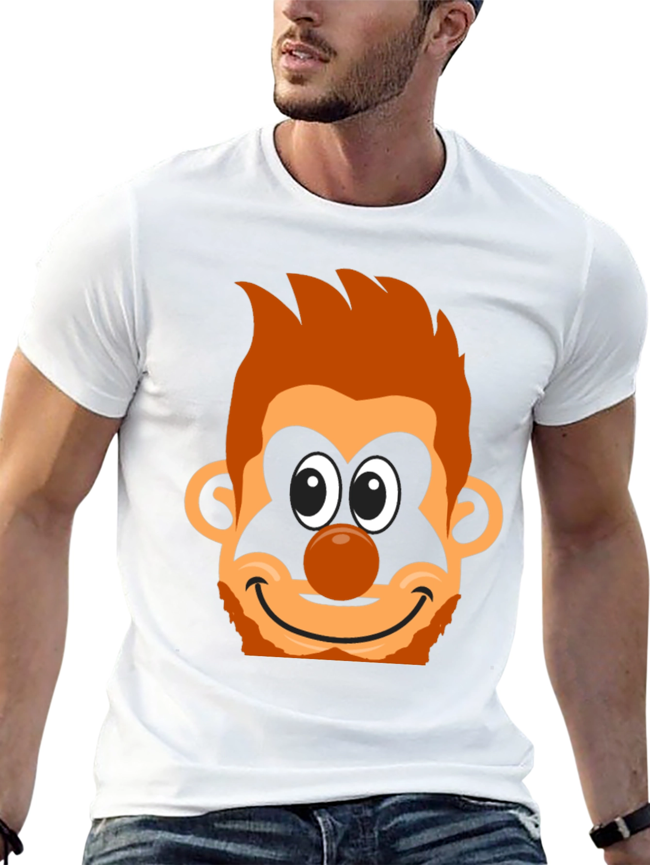 Cartoon Clown Face Graphic Tee - Black Cotton Blend