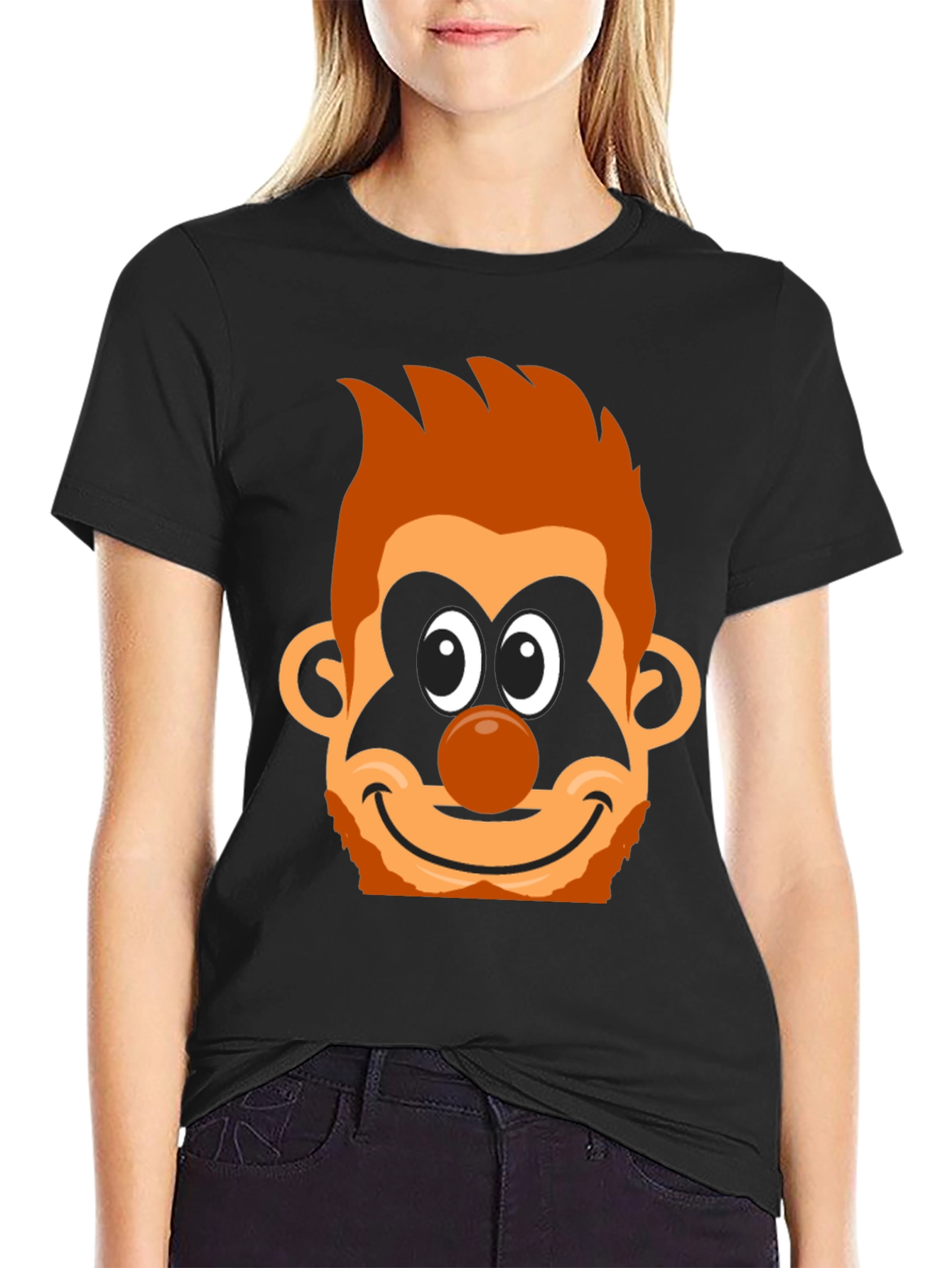 Cartoon Clown Face Graphic Tee - Black Cotton Blend