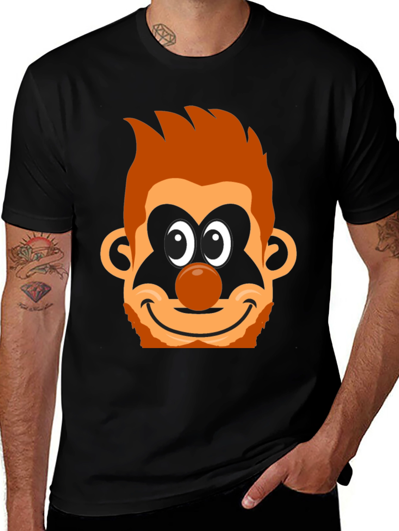 Cartoon Clown Face Graphic Tee - Black Cotton Blend