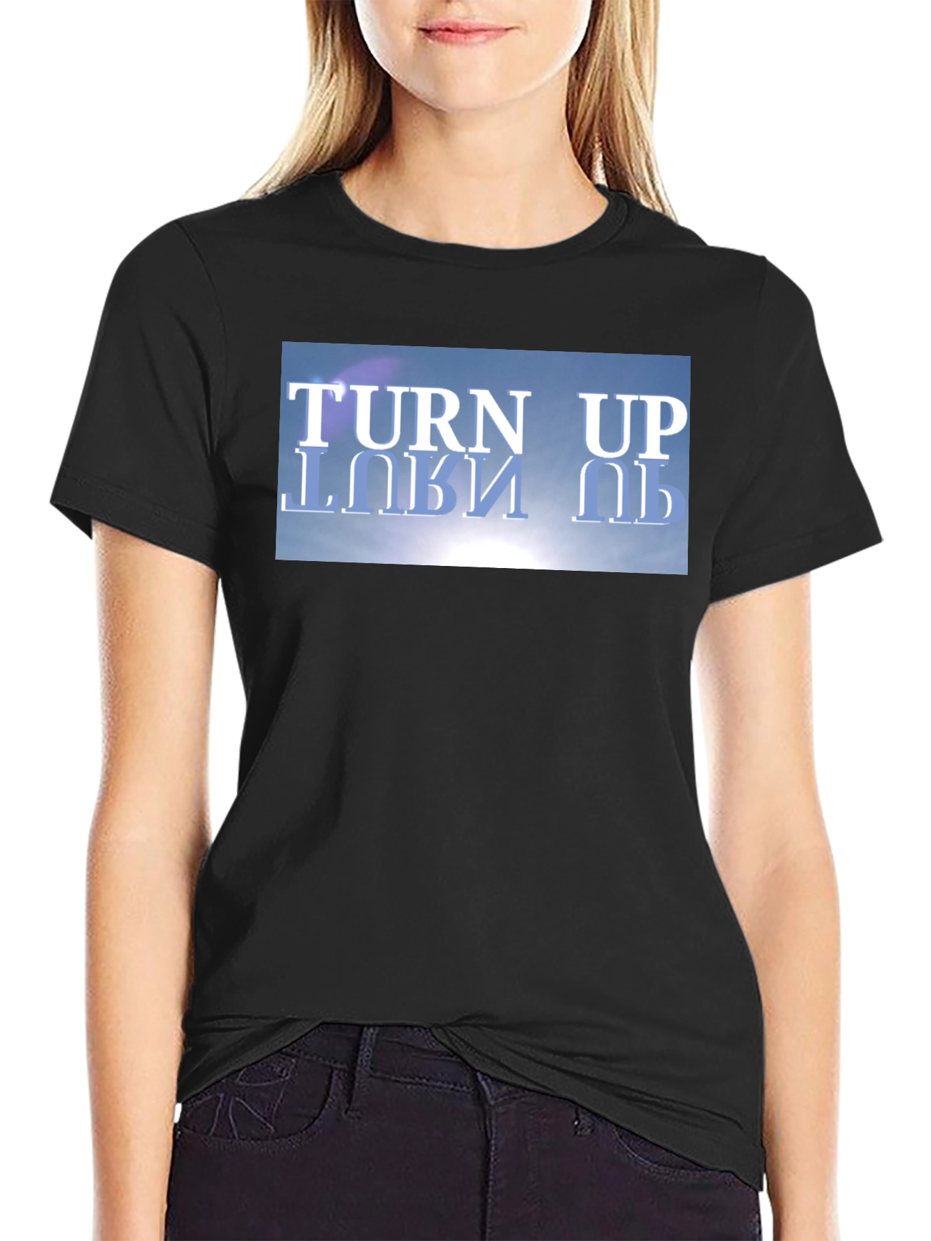 Turn Up Graphic Tee - Black Cotton T-Shirt
