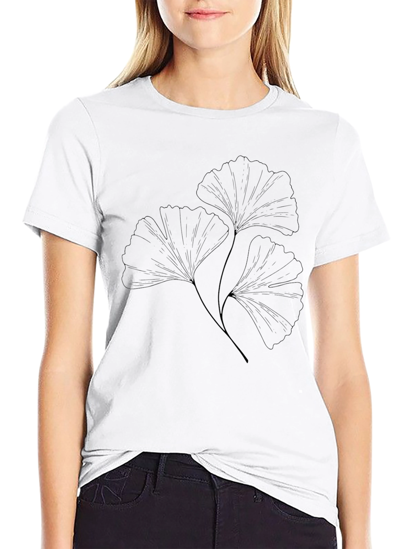 Ginkgo Leaf Graphic Black T-Shirt