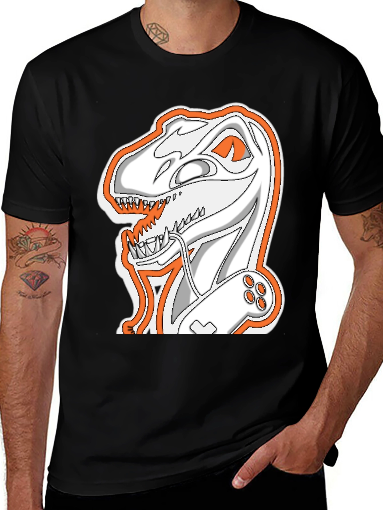 Gamer Dino T-Shirt - Black Novelty Tee