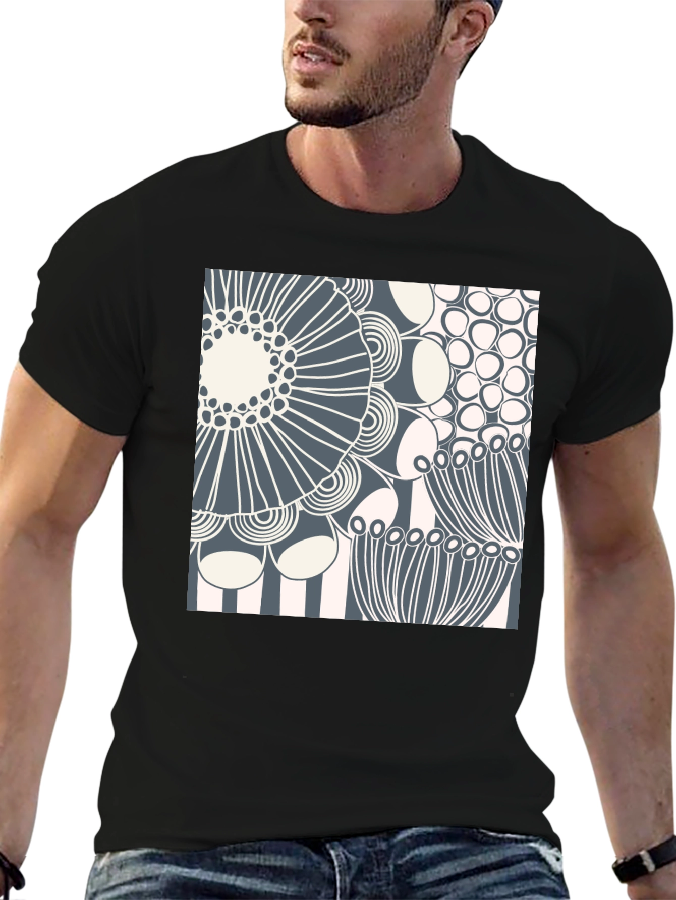 Abstract Floral Print Crew Neck T-Shirt
