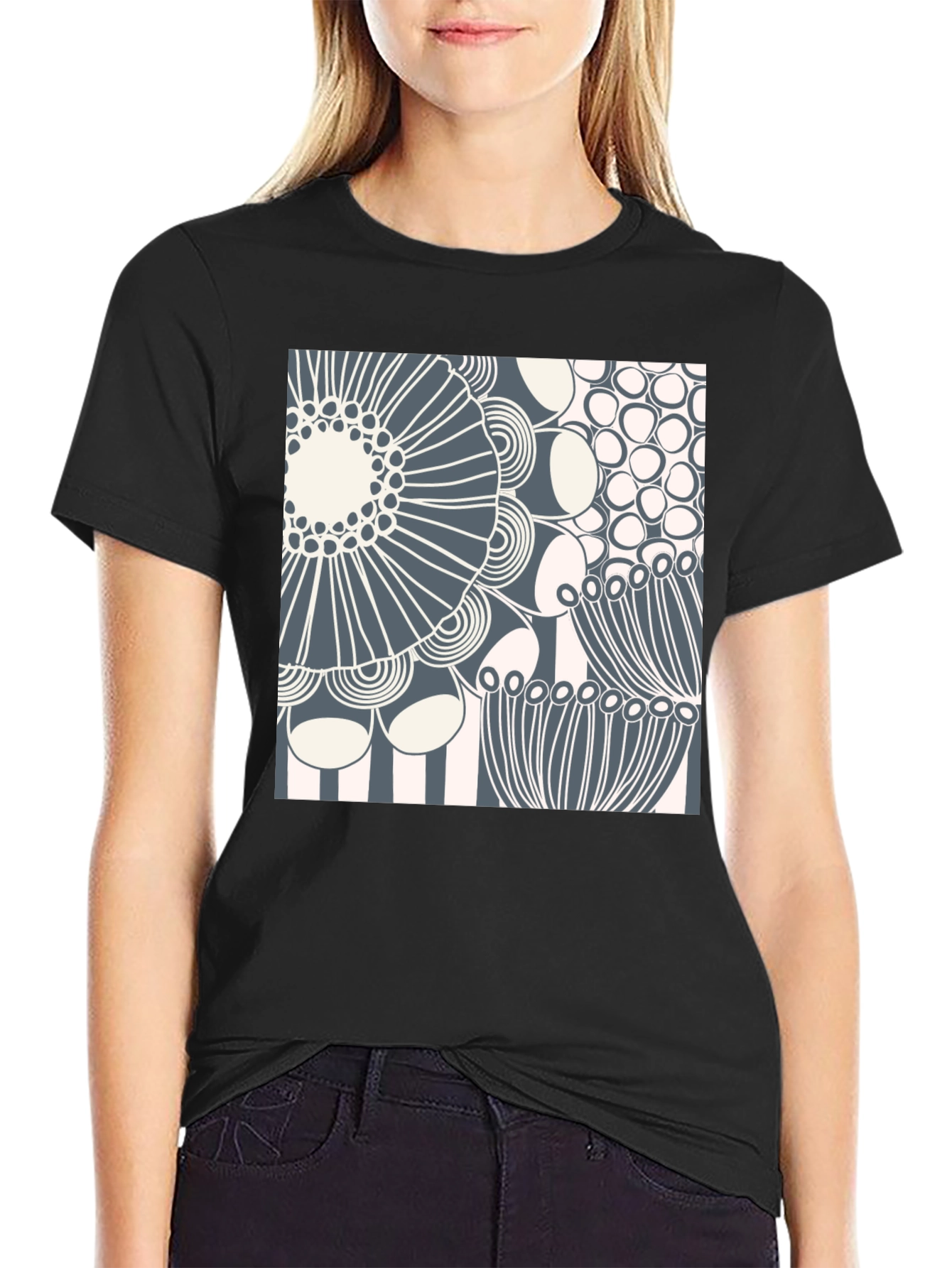 Abstract Floral Print Crew Neck T-Shirt